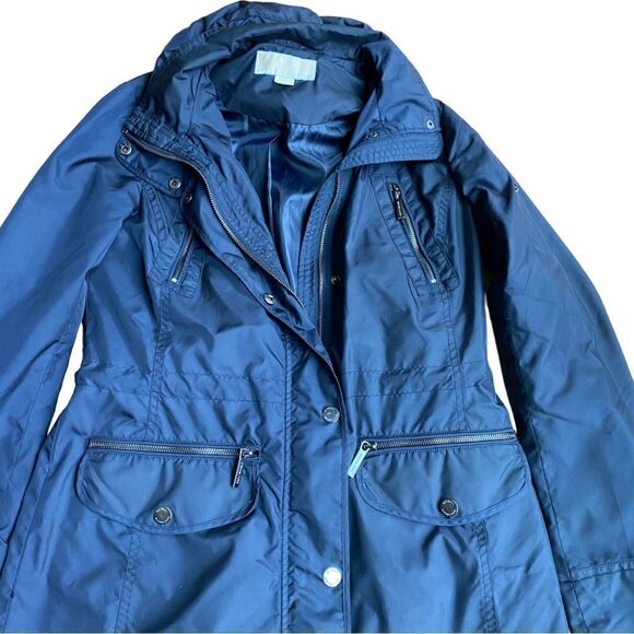 Michael Kors Rain Utility Jacket Coat Hooded Size XS Navy - Picture 4 of 10